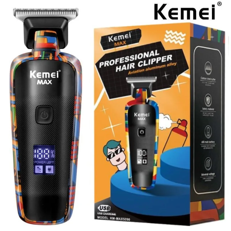 Kemei KM-5090 Electric Hair Clipper Multifunctional Home Hair Trimmer Printing Graffiti Razor USB Men's Electric Shaver