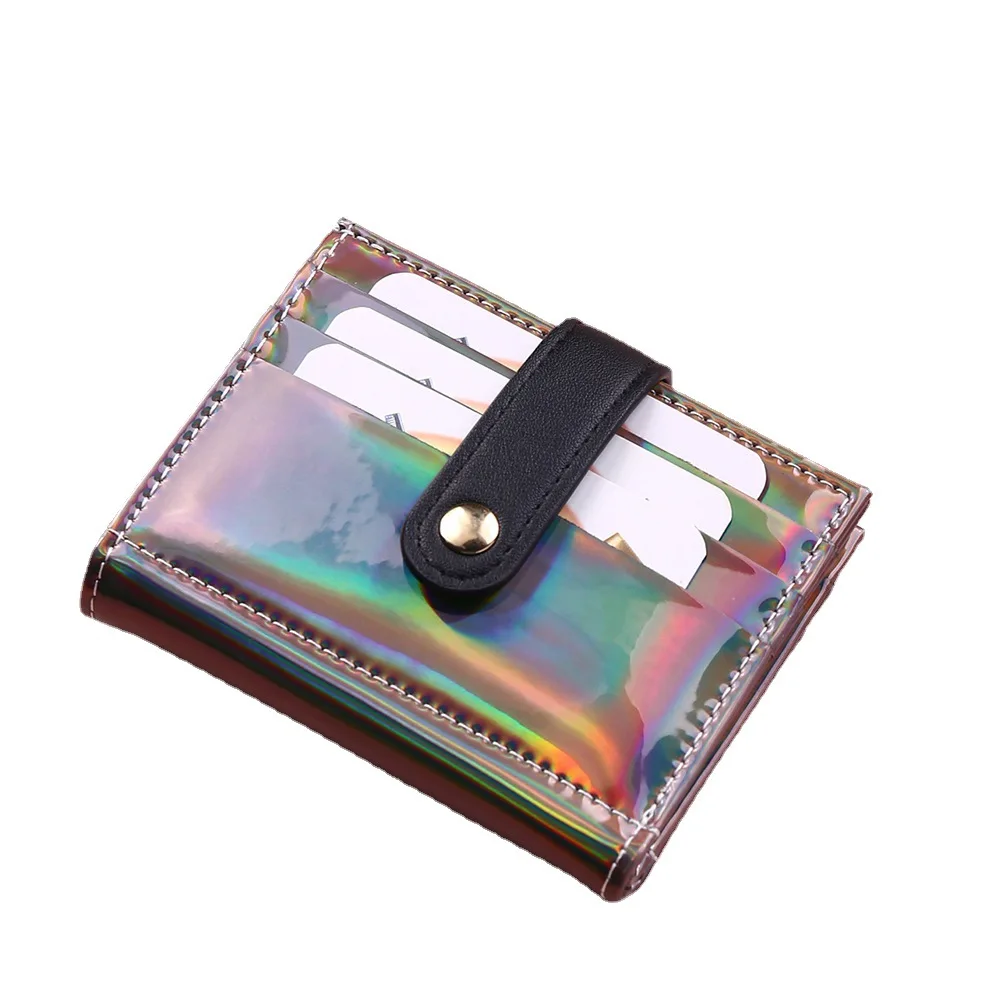 

New Women's Wallet Trend Solid Color Buckle Coin Purse Fashion Sequins PVC Laser Multi-card Slot Two-fold Card Holder wallets