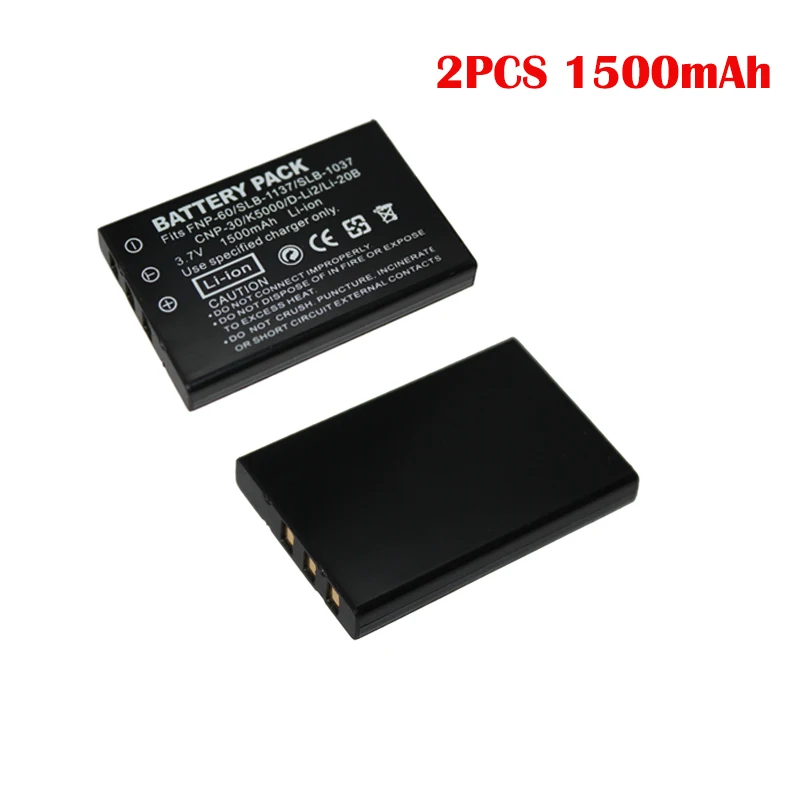 

2PCS 1500mAh NP-60 FNP60 NP60 SLB 1137 1037 CNP-30 K5000 D-Li2 Li-20B Battery for Fujifilm F50I F501 F401 ZOOM F410 F601 F601Z