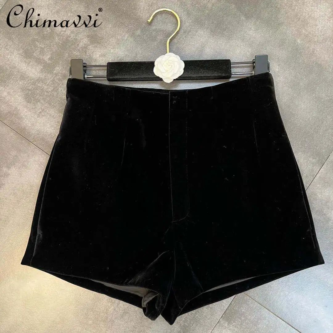 

2022 Spring Slimming All-Match Velvet Shorts for Women High Waist Wide Leg Casual Short Female Korean Style Short Pants