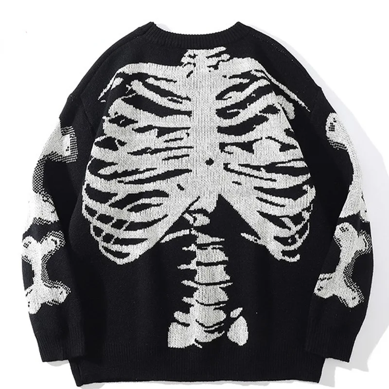 

Oversized Sweater Y2K Clothes Gothic Vintage Long Sleeve Pullover Punk Harajuku Aesthetics Skull Skeleton Graph Knitting Hoodie