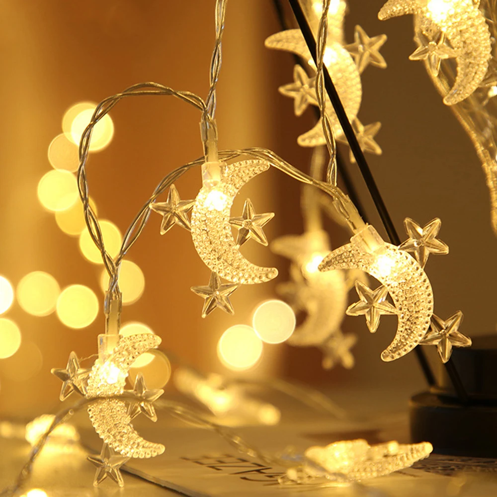 

80/40/20 Leds Christmas Star Moon Lights String LED Fairy Garland Light Battery Style for New Year Halloween Holiday Party Decor