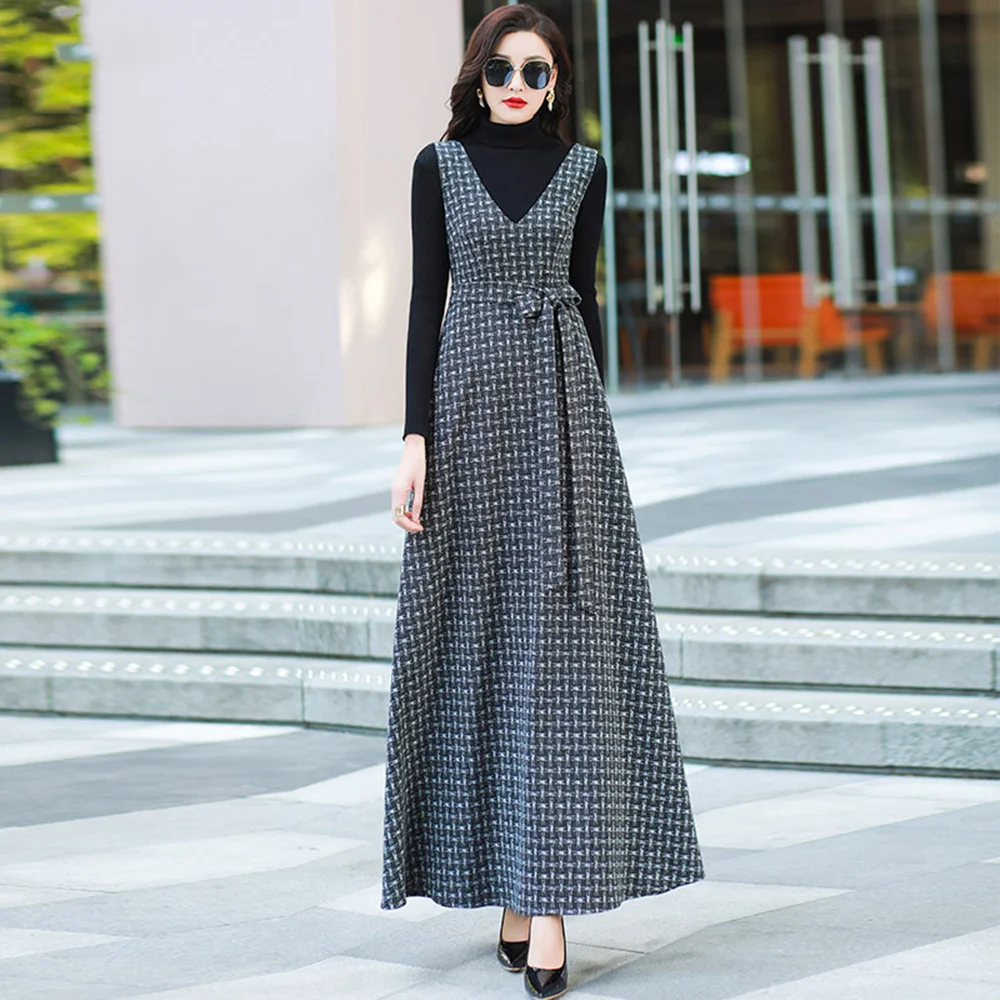 

Женское клетчатое платье-жилет без рукавов, с V-образным вырезом