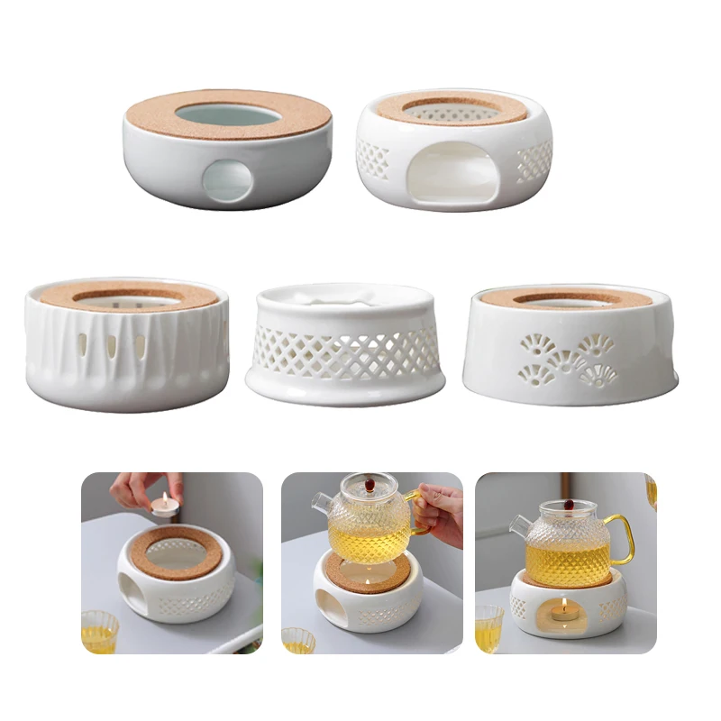 Ceramics Teapot Warmer Heat-resistant Portable Teaware Heating Base Stable Hollow-out Table Decoration for Hot Milk Coffee Water
