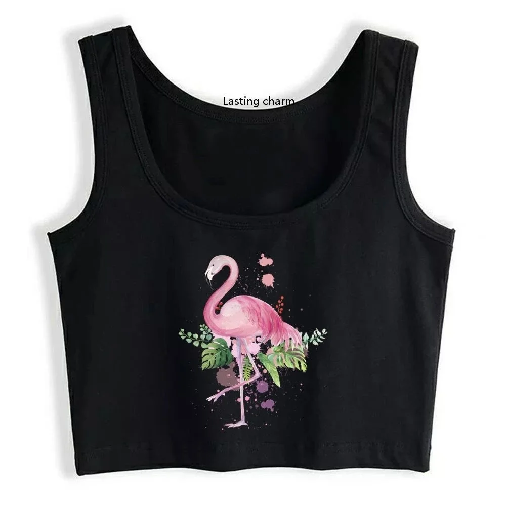 

Animal Lovers Summer Holiday Gift Crop Top Flamingo Casual Harajuku Printing Tops
