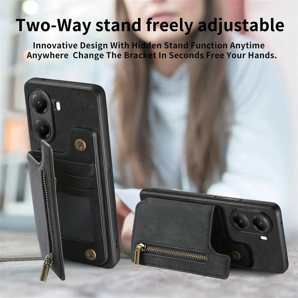 Фото Кожаный чехол-кошелек на молнии для Xiaomi Poco F8 Ultra, M8, X7, F7, M7, X6, F6, M6, X5, F5 Pro, Poco X3 NFC, M, F7, F3, M5s, C65 №5
