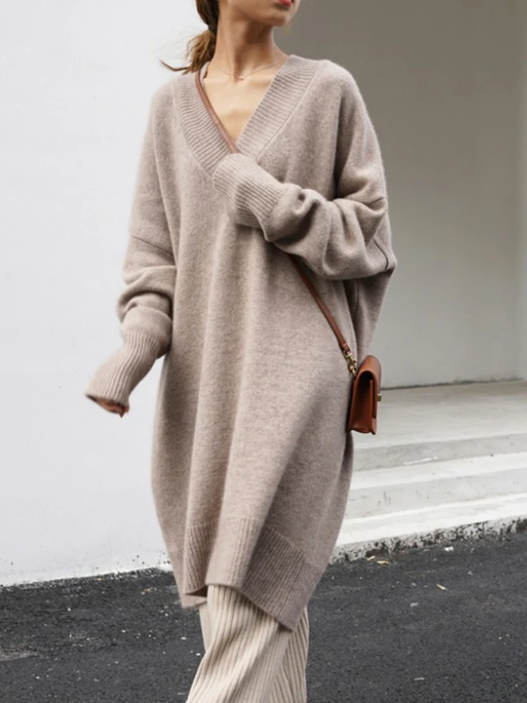 

Женская одежда, свитер, Топ с длинным рукавом, новинка 2023, осенне-зимние однотонные пуловеры, повседневная трикотажная одежда с V-образным вырезом, теплые Джемперы, топы