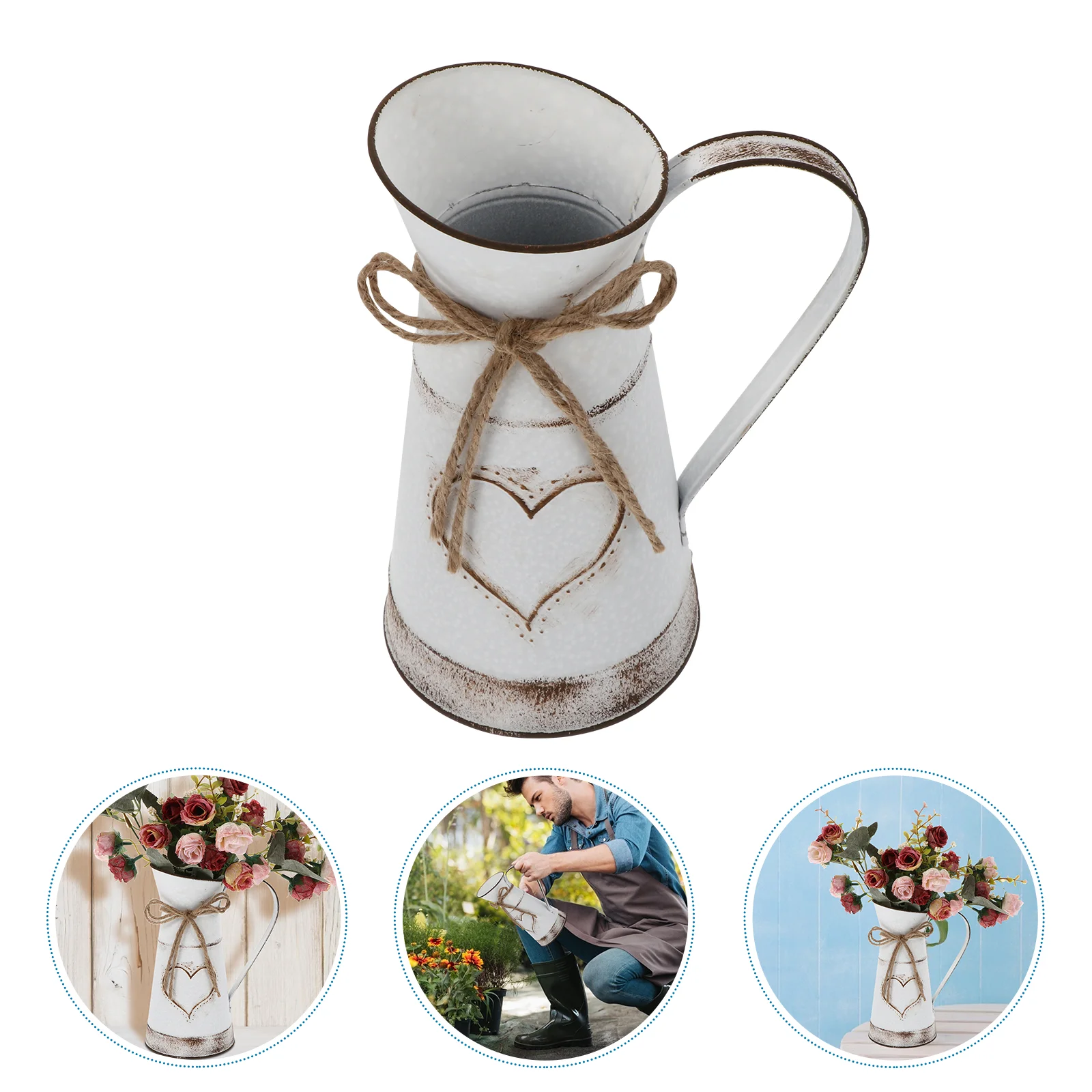 

Vase Flower Metal Pitcher Jug Rustic Farmhouse Bucket Decorative French Vintage Shabby Galvanized Chic Vases Can Planter Decor