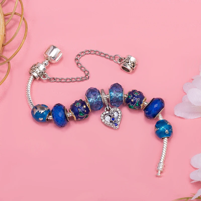 Цепочка с бусинами в виде синей земли со звездами подвески сделай сам брендовый