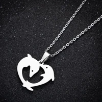 tulx stainless steel necklace for women man playful couple dolphin pendant necklace wedding engagement jewelry