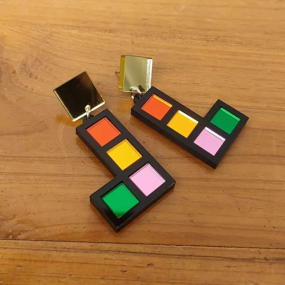 Популярные дизайнерские красочные акриловые серьги с геометрическим рисунком