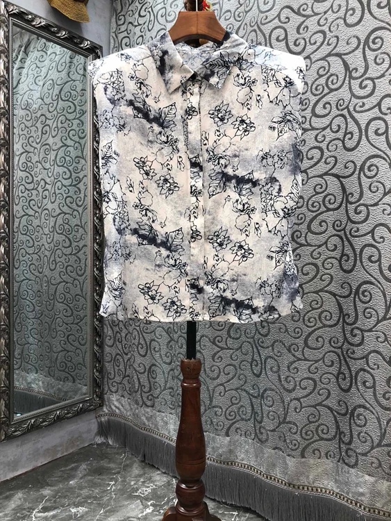 

2022 new women fashion ink print sleeveless shoulder pad fashion top shirt 615