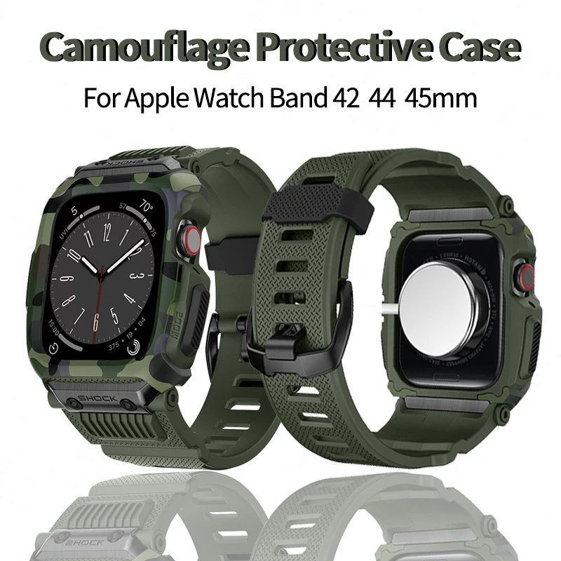 

Camouflage Rugged Modification Case Band for Apple Watch 8 45 42mm Sports MEN Frame Bezel Refit for IWatch Series SE 7 6 5 44mm