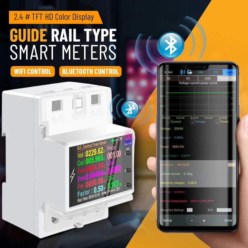 

AT4PW 100A Tuya WIFI Din Rail Smart Switch Remote Control AC 220V 110V Digital Power Energy Volt Amp Kwh Frequency Factor Meter