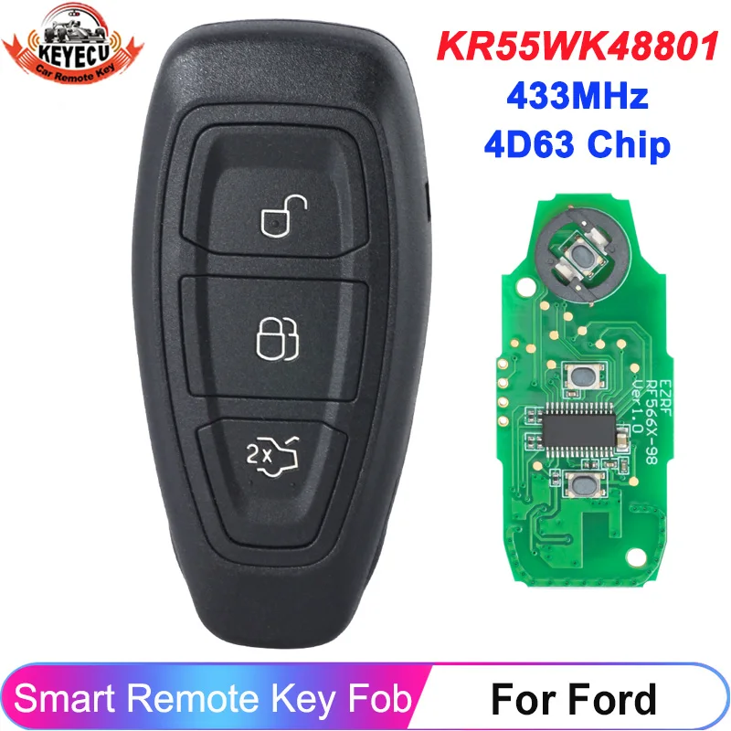 

KEYECU KR55WK48801 Smart Remote Key Fob For Ford Focus C-Max Mondeo Kuga Fiesta B-Max 433/434MHz 4D63 80Bit Intelligent Keyless
