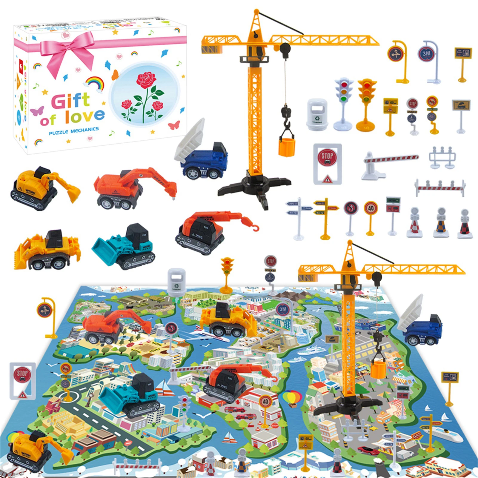 

Комплект строительных автомобилей из сплава, игрушечный Игровой набор для строительных машин, литье под давлением, для грузовиков, башенны...