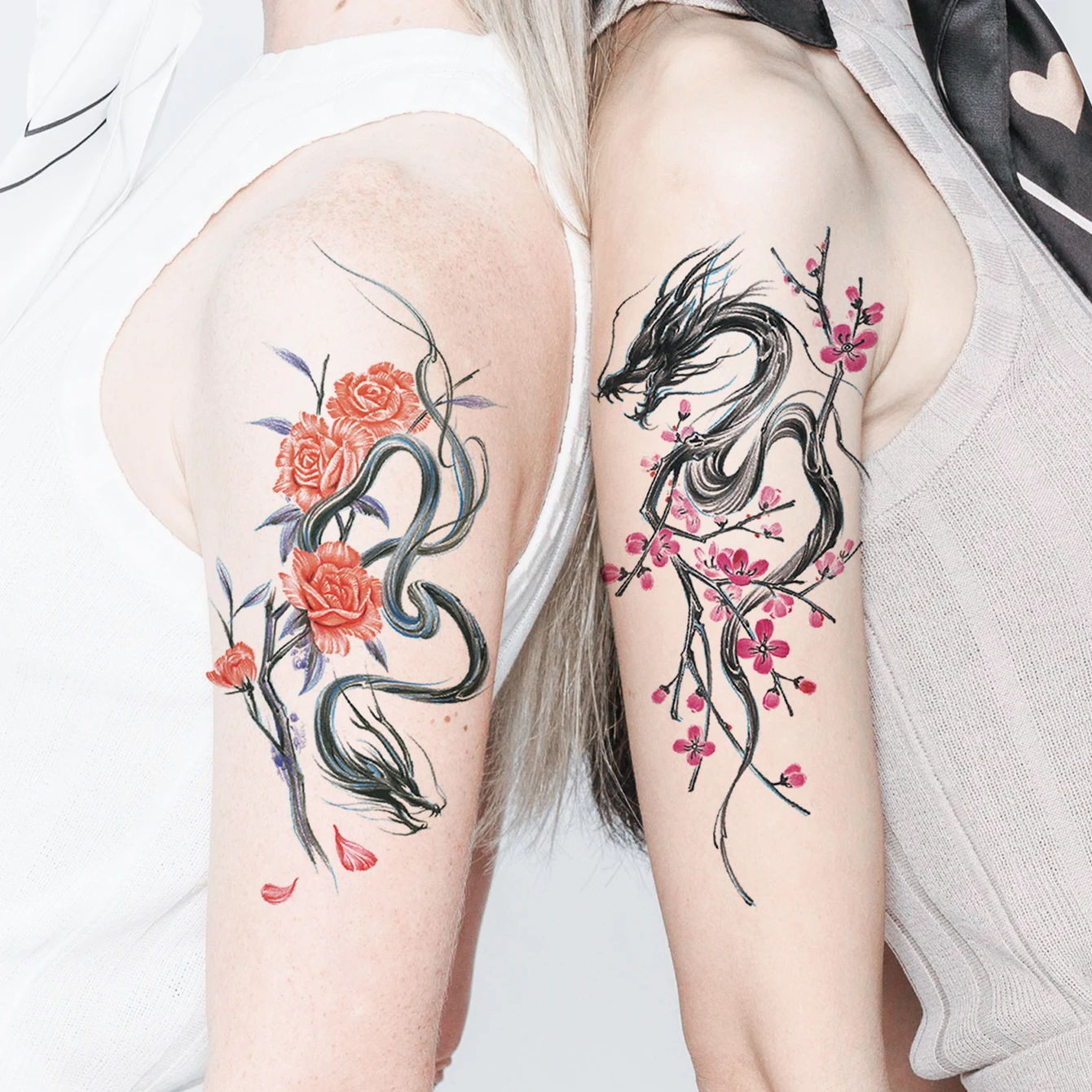 Водостойкая Временная Татуировка-наклейка-сливовый Цветок Дракона Рука Спина