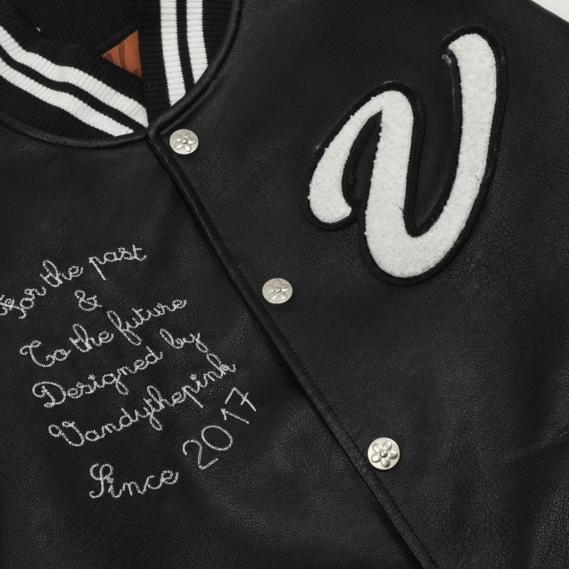 Куртка VANDYTHEPINK кожаное пальто с Флокированной вышивкой свободная повседневная