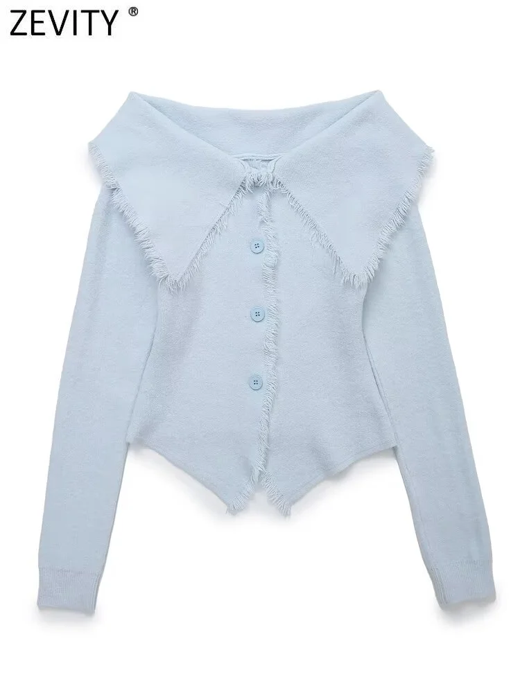 Zevity женский модный нерегулярный вязаный свитер с кисточками и отложным