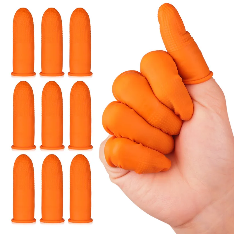 100PCS/Bag Orange Disposable Gloves Thickened Non-Slip Latex Finger Cover Finger Cover Durable for Craft Work Painting Sports