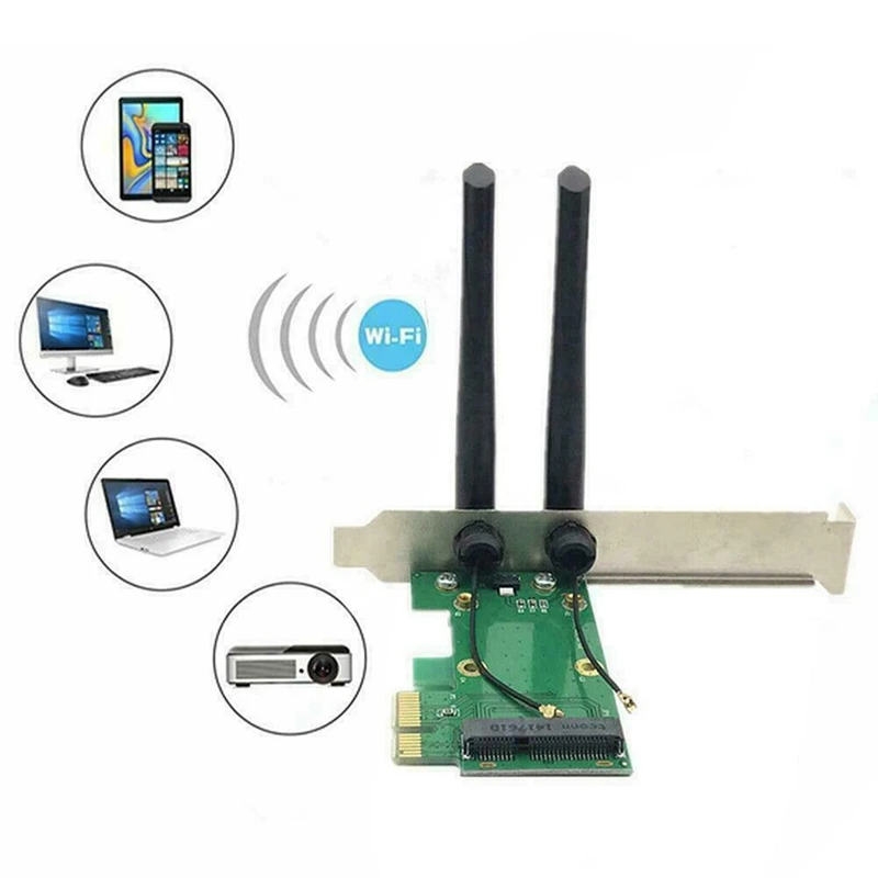 Беспроводная карта Wi-Fi Mini PCI-E Express адаптер с 2 внешними антеннами для ПК