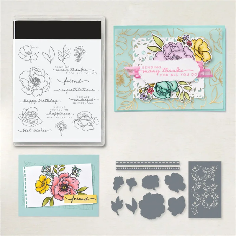 

New Arrival Flowers Metal Cutting Dies and Clear Stamps DIY Scrapbooking Card Stencils Paper Crafts Making Photo Album Decor