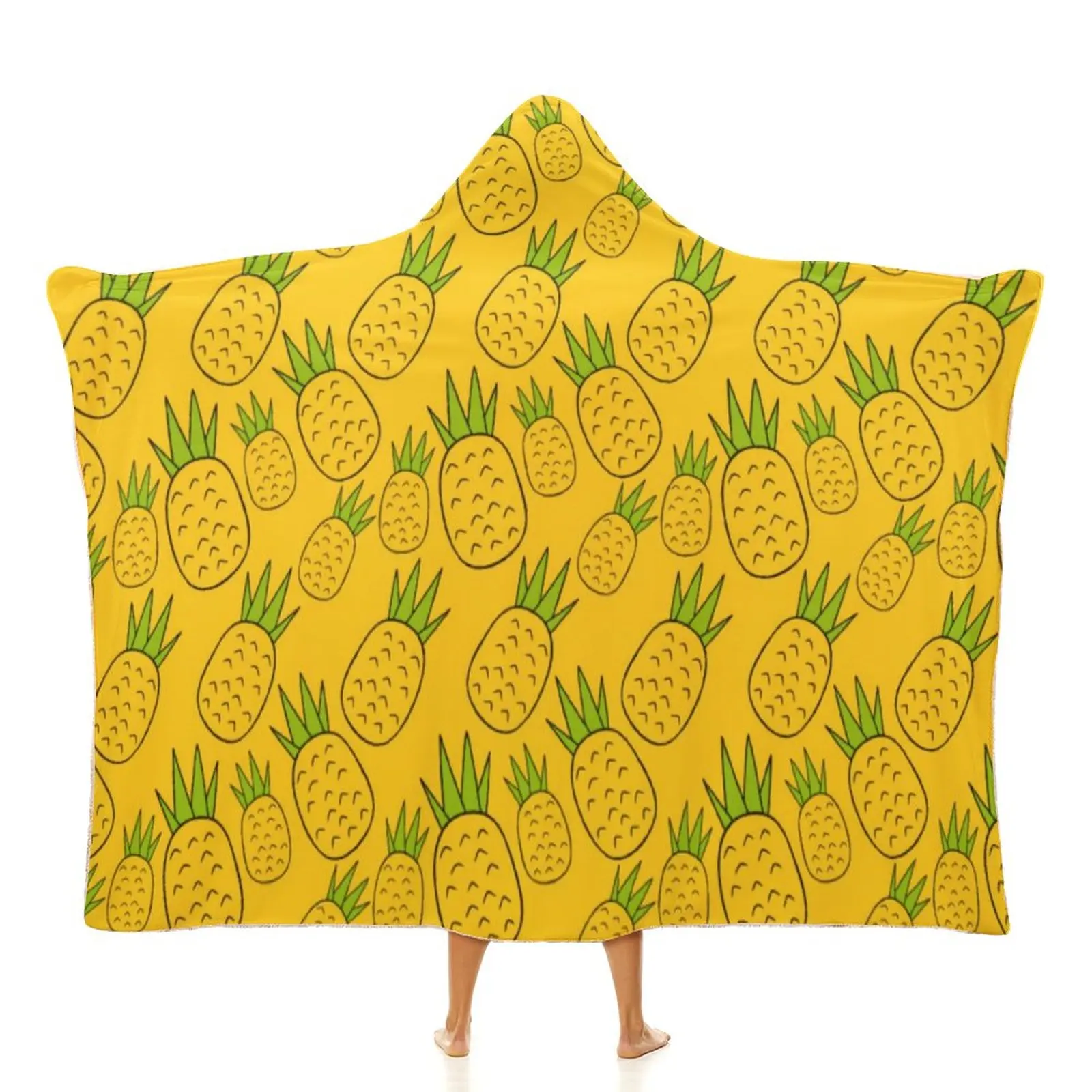 

Cute Pineapple Blanket Tropical Fruit Print Cheap Big Hoodie Bedspread Fleece Meditation Super Soft Blanket