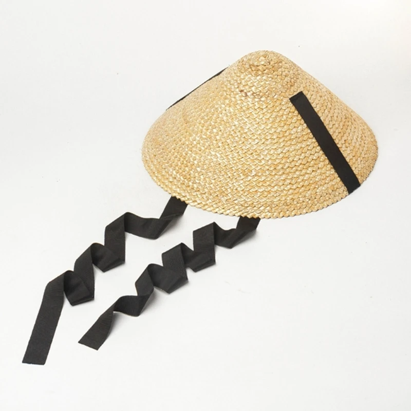 

MXMB Portable Wide Brim Sun Hat Straw Weaving Traditional Cap for Women Sunproof Summer Cone Hat with Adjustable Chin Rope