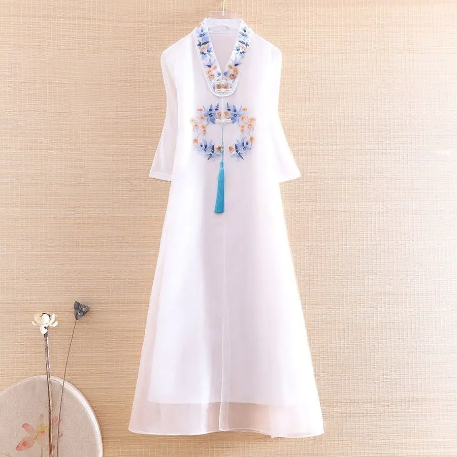 

Oversized Women's 2022 Embroidery Tassel Romantic Fairy QIpao Costume Women's Dress cheongsam Improved Cheongsam Long dress