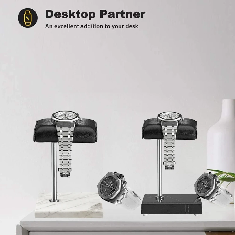 

2 Pcs Marble Silver Rod Watch Bracelet Bracelet Display Stand PU Leather Jewelry Stand Black+White Watch Stand