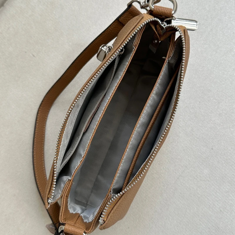 С двумя ремнями с 3 отделениями женская сумка через плечо из натуральной кожи