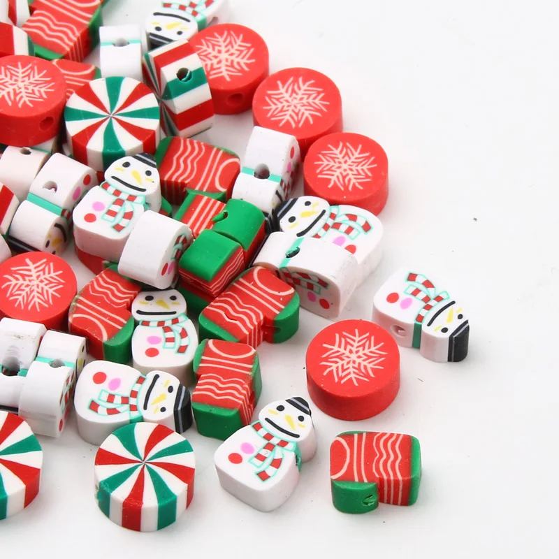 

Colored 9-12mm Polymer Clay Beads Christmas Pattern Christmas Gifts Beads For Jewelry Making Bracelets DIY Necklaces Accessories