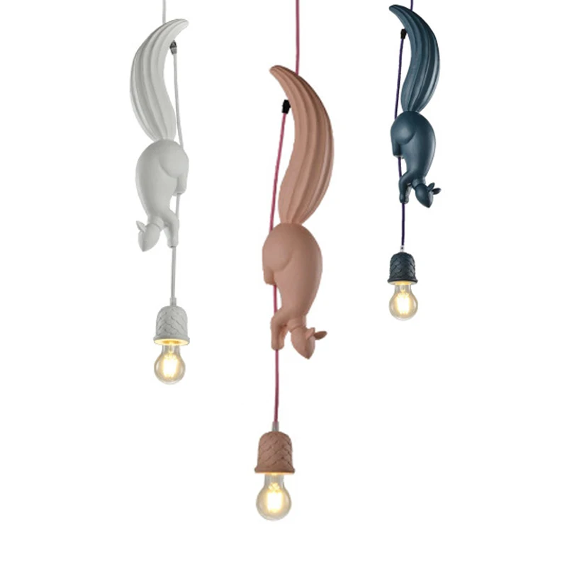 

Hanging Animal Lamp for Children's Room Kitchen Loft Decor Fixtures Nordic Resin Squirrel Led Pendant Lights Modern Industrial