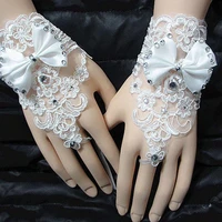 1pair bowknot women bridal gloves wedding party lace fingerless gloves gown accessories rhinestone