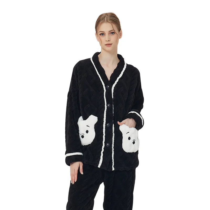 women's coral fleece thickened pajamas set warm pajamas winter women loose sweet and comfortable home wear pajamas home clothes