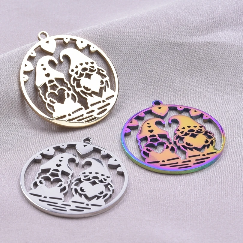 

5pcs New Charms Christmas Ctue Santa Claus Heart Stainless Steel Pendant for Jewelry Making DIY Bracelet Necklace Handmade Craft