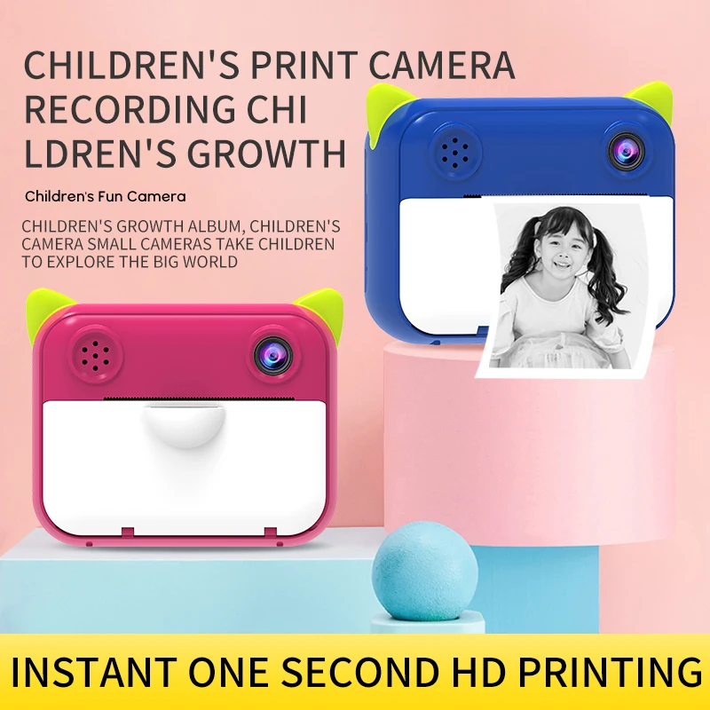 Print Camera Thermal Automatic Printing Ink Free Children's Camera HD Digital Photography Video Student Camera Birthday Gift