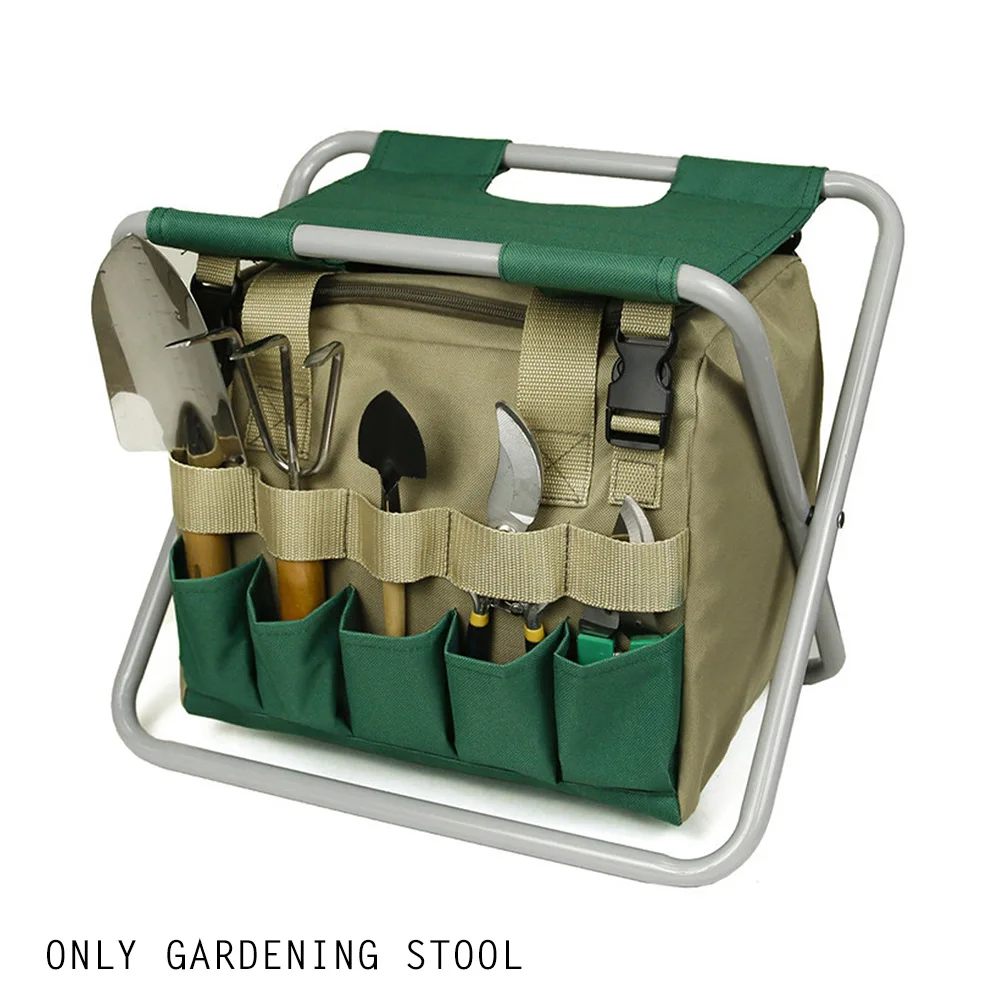 

With Tote Bag Multiple Pockets Portable Gardening Stool Durable Tool Organizer Storage Folding Seat Practical Chair Oxford Cloth