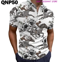 2022 new polyester zipper collar polo shirt mens fashion shirt printed high quality short sleeve casual blazer