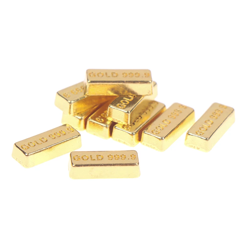 

10Pcs/set 1:12 Dollhouse Miniature Gold Bars Model Simulation Bullion Gold Bar Toys Doll House Decor Kids Pretend Play Toys