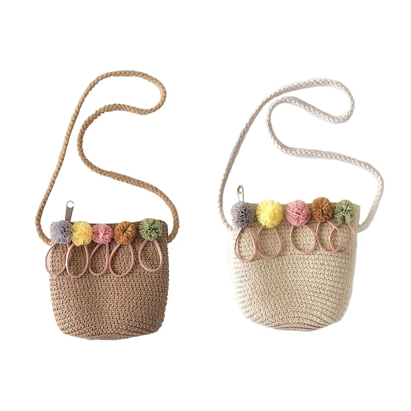 2Pcs Girls Shoulder Bag Straw Rattan Weave Crossbody Bag For Baby Girls Best - Beige & Khaki