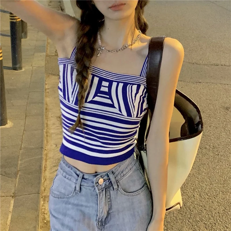 

Sexy Camisole Women Crop Top Striped Knitted Sweater Sleeveless Womens Tank Top