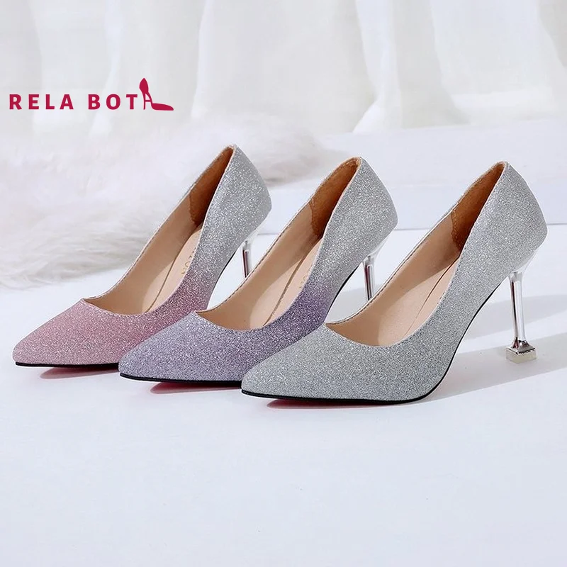 

New Fashion Sequins Cat Heel Shoes Pointed Shallow Mouth Single Gradient Party Fashion Sexy High Heels Shimmering Stiletto Heels