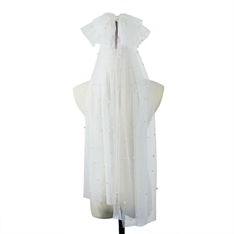 

Bridal Veil with Hair Clip Sheer Pearl Veils Wedding Hair Accessories with Bow