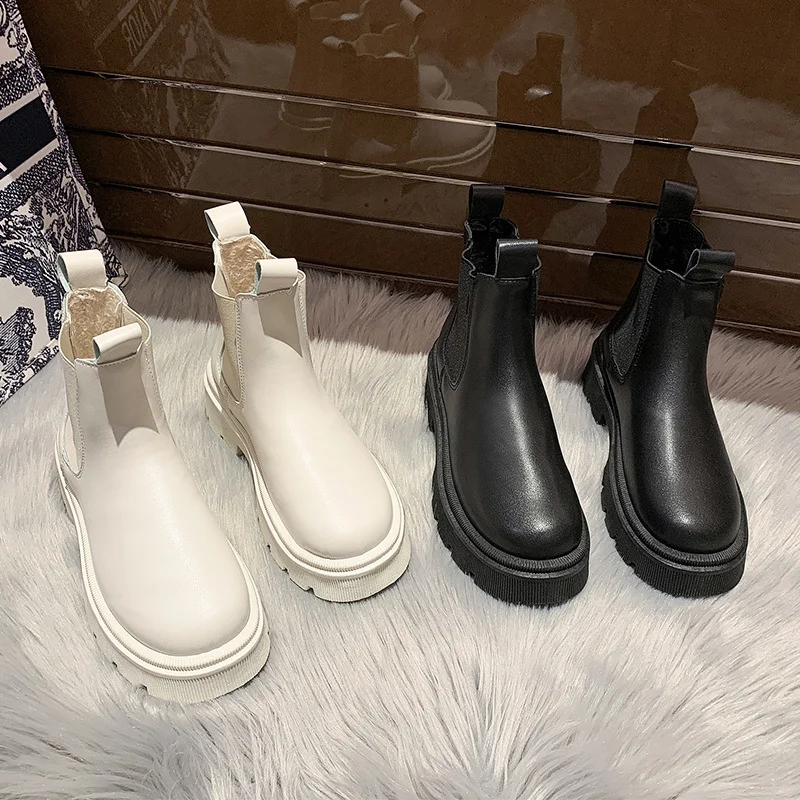 

2023 New Platform Boots Fashion Platform Women's Ankle Women's Sole Bag Ankle Botas Mujer Round Toe Pull-On Boots Women Boots
