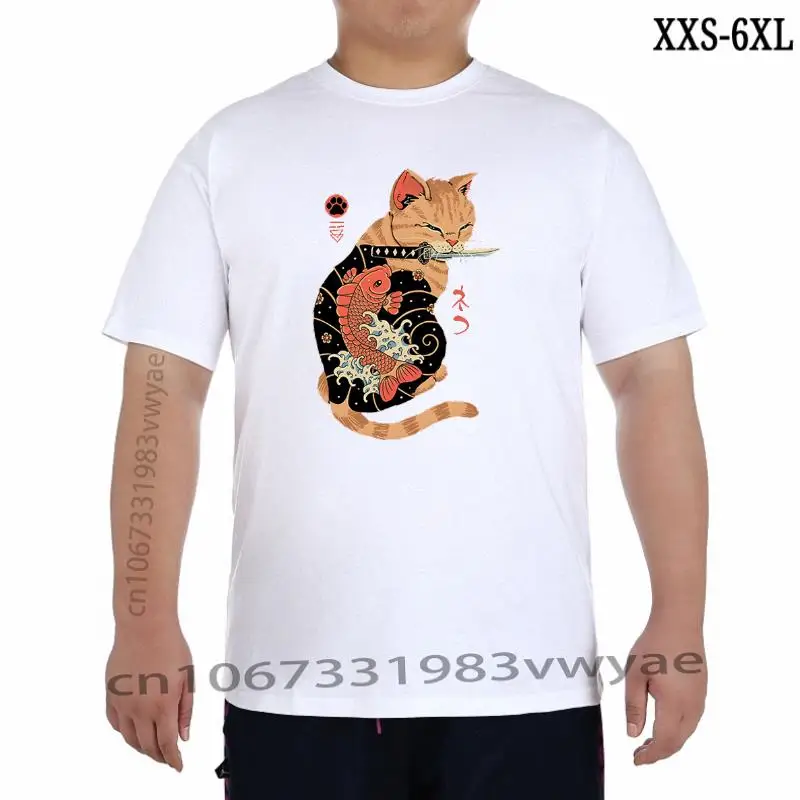 

Samurai Cat shirt 100% Cotton Tshirt Mens Graphic t shirts Summer Short Sleeve Tops Casual Tshirt for Male Printing Teesshirt