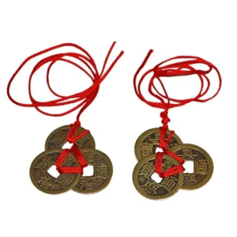 

2Sets Of 6Pcs Copper Coins Necklace Pendant Chinese Knot Feng Shui Wealth Success Lucky Charm Home Decoration For Party Gifts
