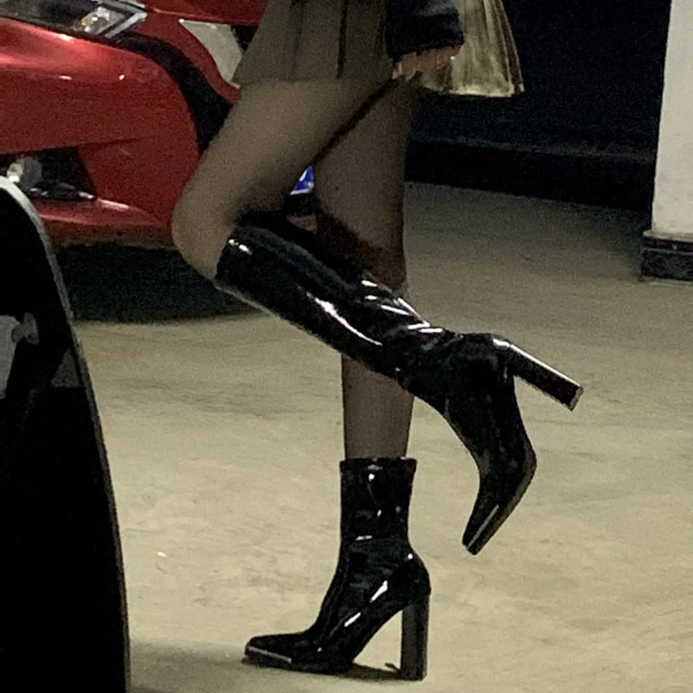 High Heel Women Long Boots High Quality Leather Patent Leather Ladies Zip Knight Boots Fashion High Heel Knee-high Boots