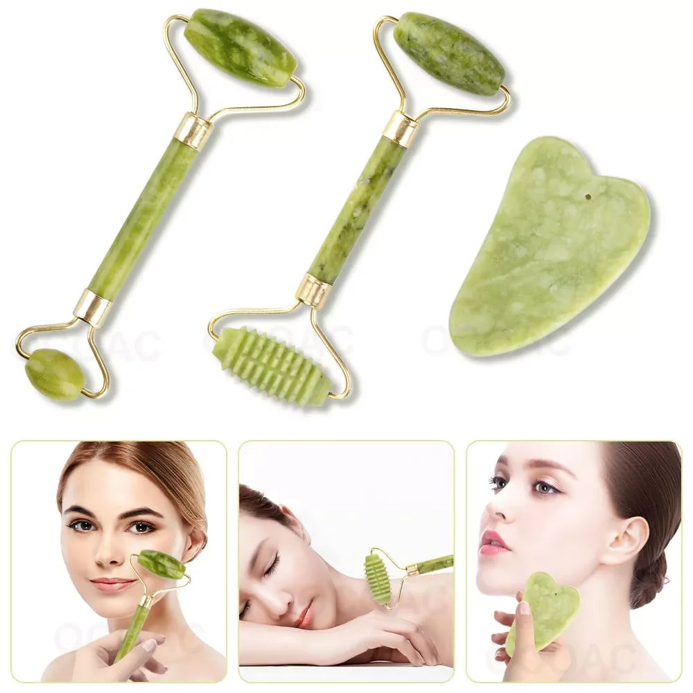 

NEW2023 Jade Roller Massager For Face Green Gua Sha Jade Stone Massager Face Slimmig Rollers Lift Anti Wrinkle Facial Beauty Ski