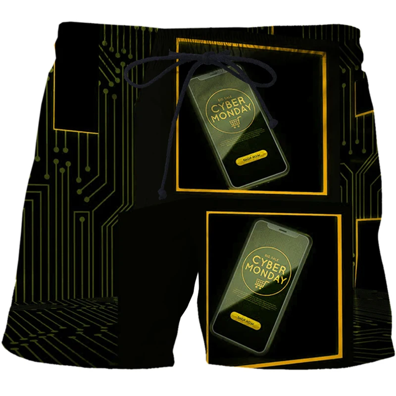 Mens AI technology pattern Beach Pants Beach Shorts Colored Fashion 3D Printed Casual Board Shorts Quick Dry Swimwear Streetwear